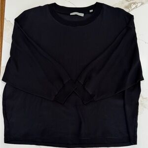 Vince Black Pullover Silk Blouse With Ribbed Sleeves Size Small EUC
